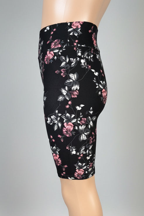 Black floral soft touch shorts