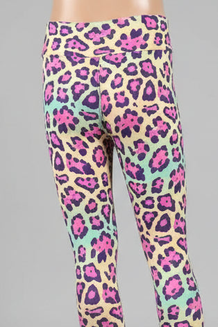 Vibrant colourful leopard print leggings, full length