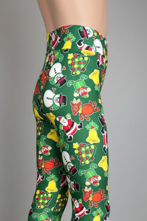 Green Christmas themed soft touch leggings
