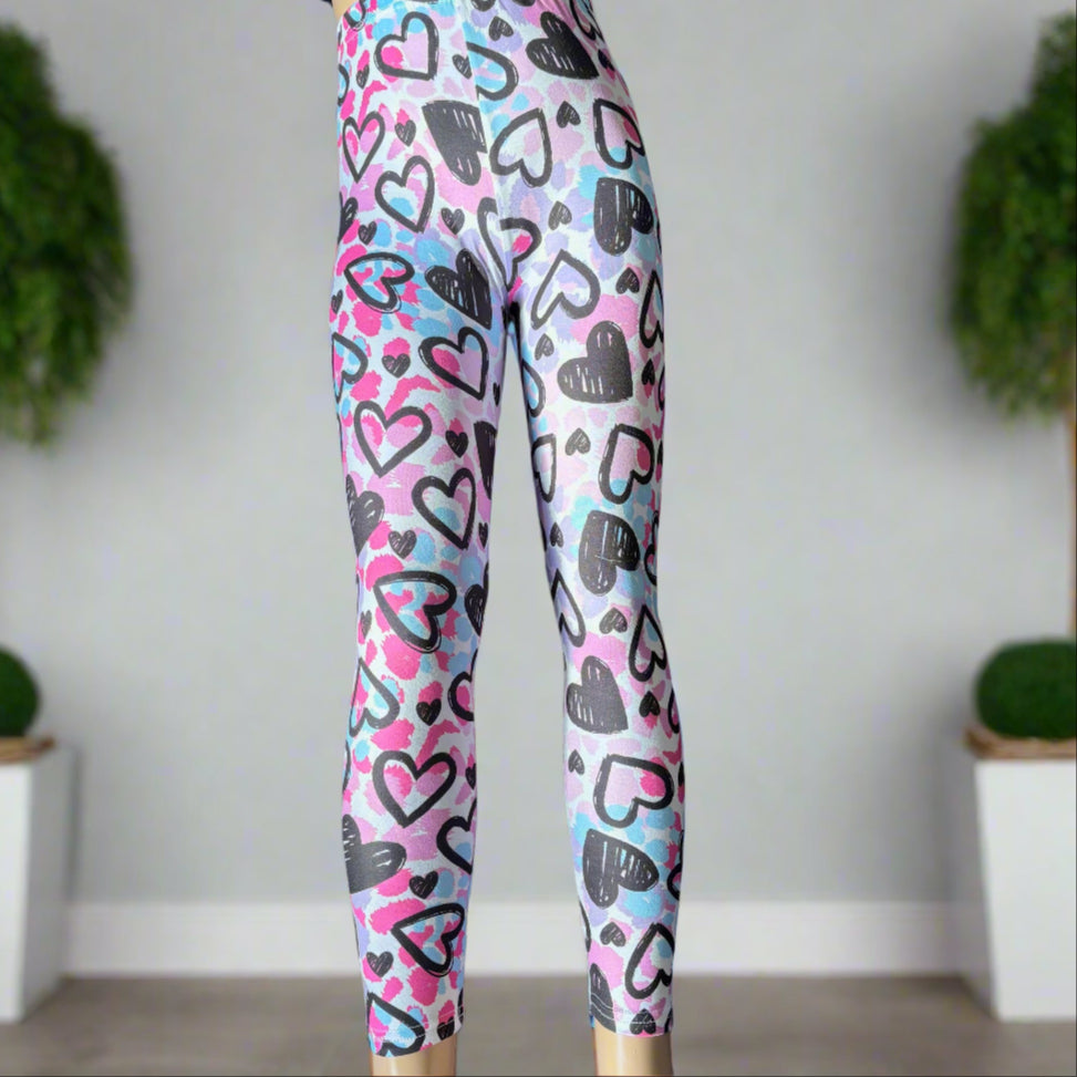 Drawn hearts design full length leggings