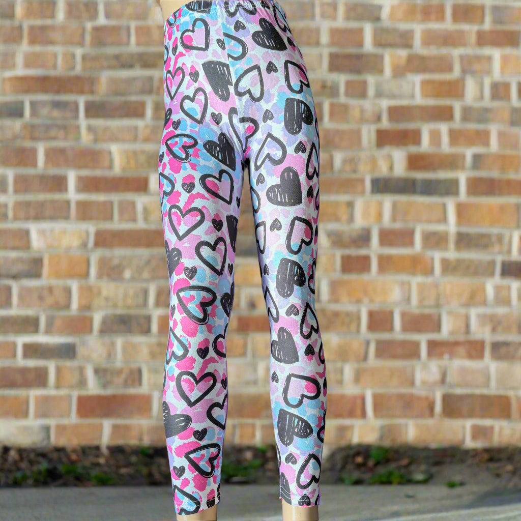 Drawn hearts design full length leggings