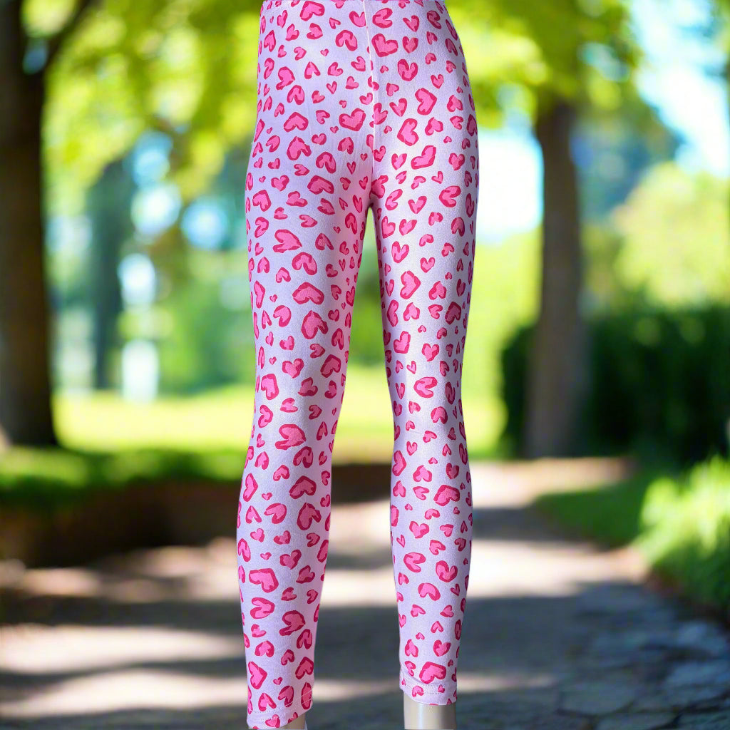 Pink hearts design full length leggings