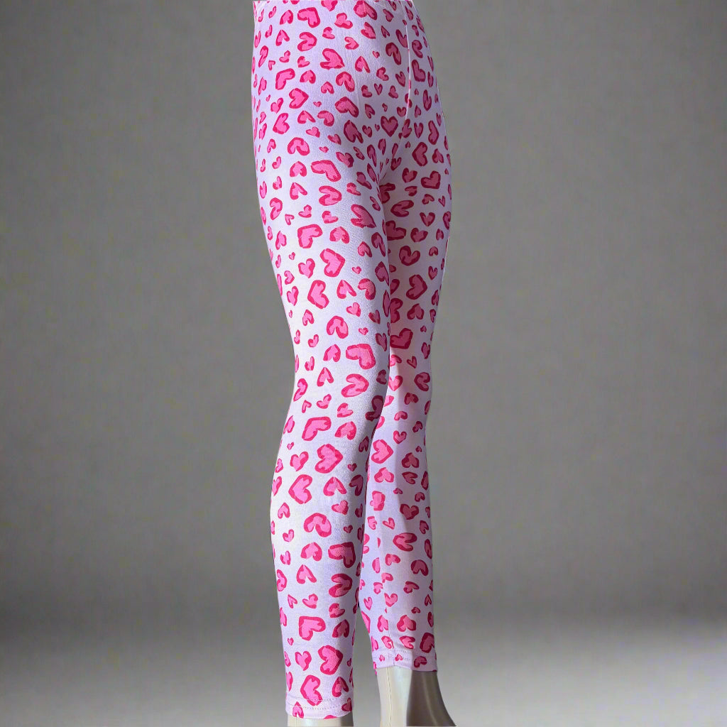 Pink hearts design full length leggings