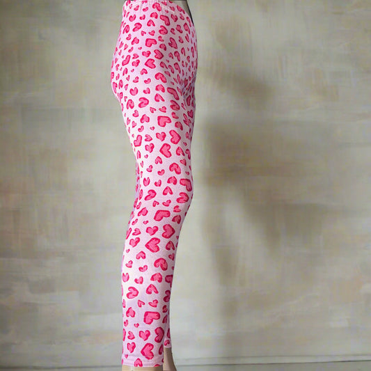 Pink hearts design full length leggings