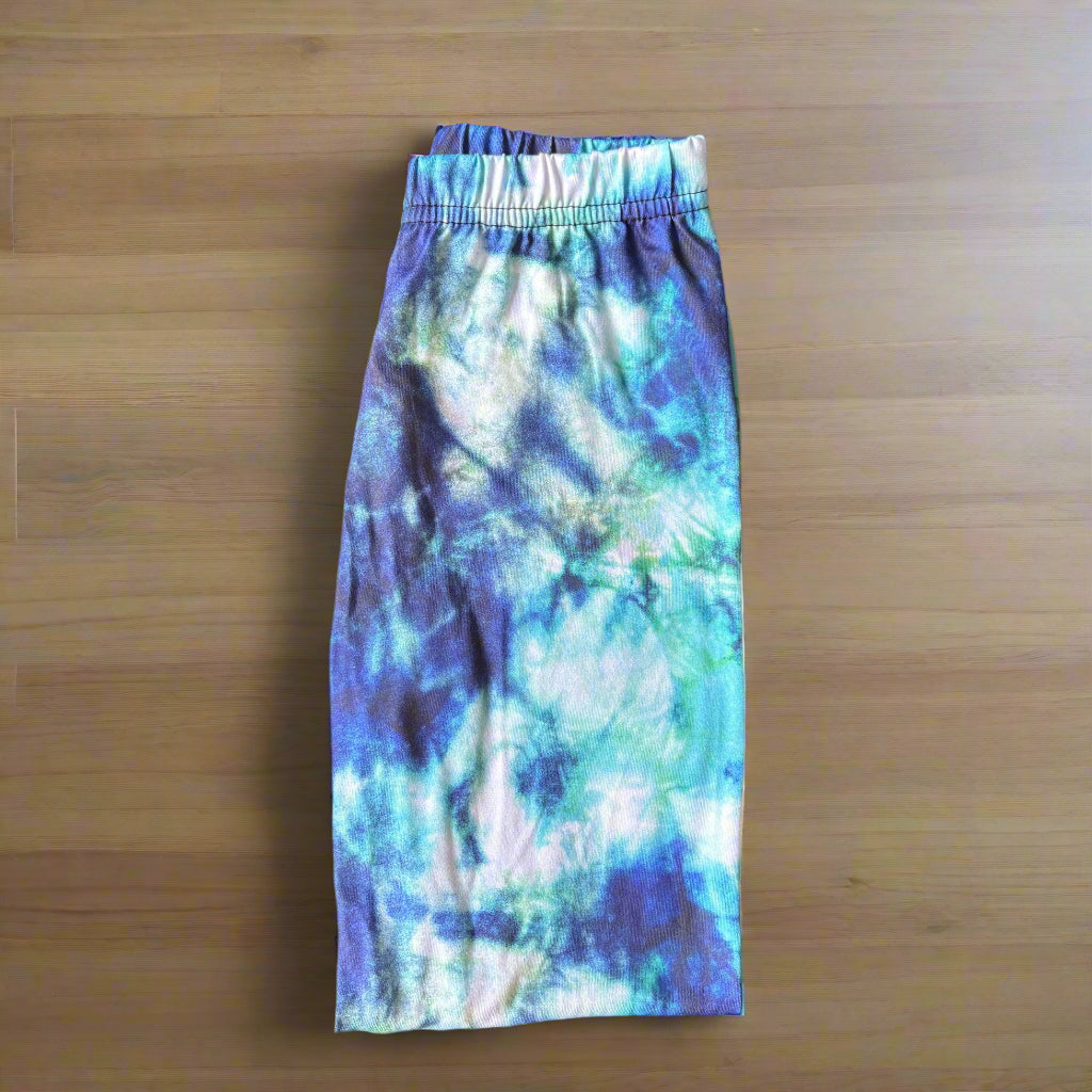 Blue tie-dye full length stretch leggings