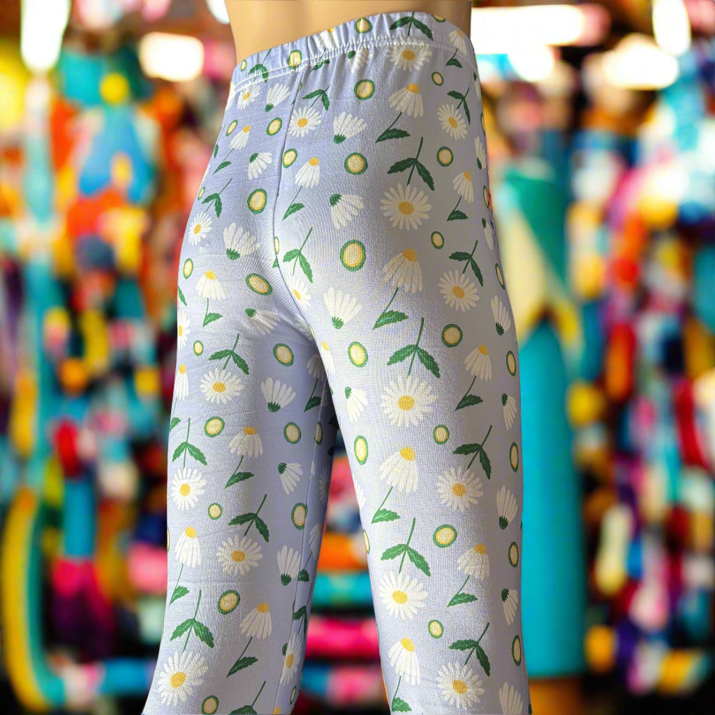 Daisy print lilac leggings, full length stretch