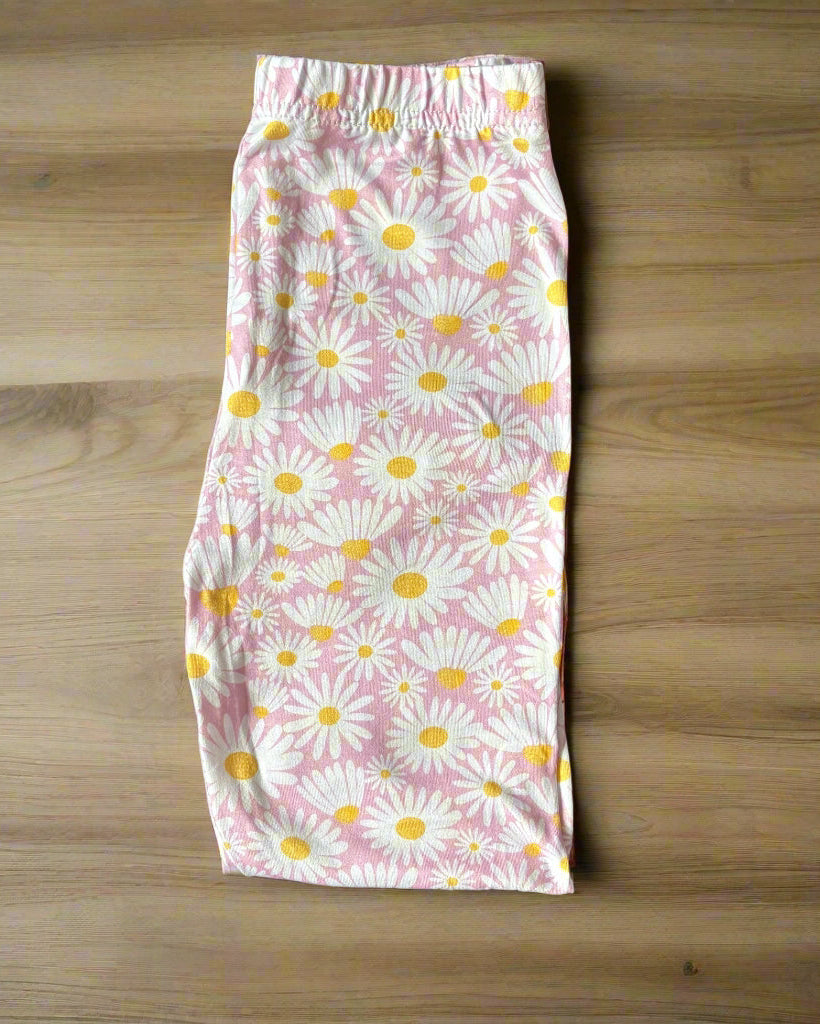 Daisy design pink full length stretch leggings