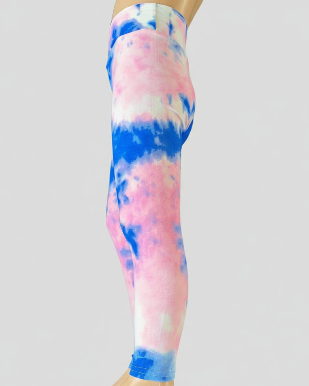 Blue and pink tie-dye leggings, full length