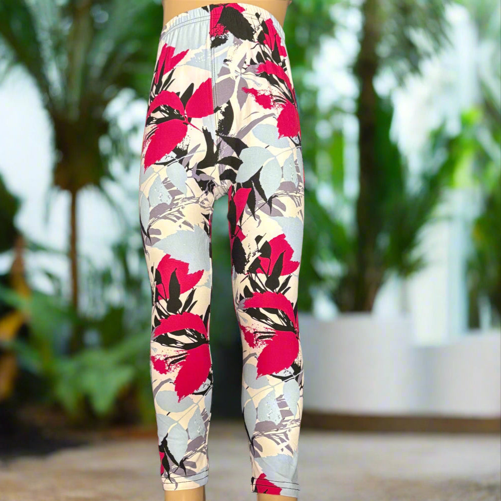 Tropical design full length stretch leggings