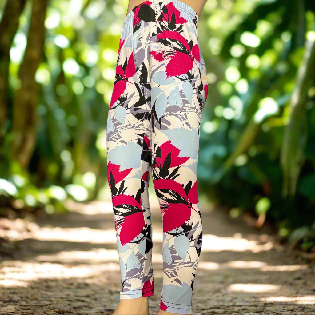 Tropical design full length stretch leggings