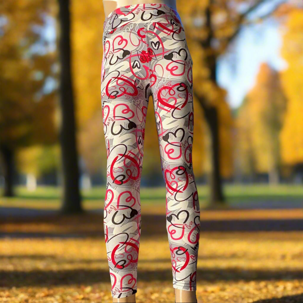 Grey hearts design full length leggings