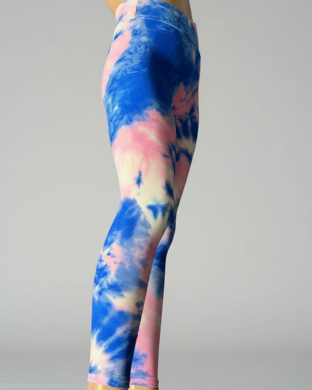 Blue and pink tie-dye leggings, full length
