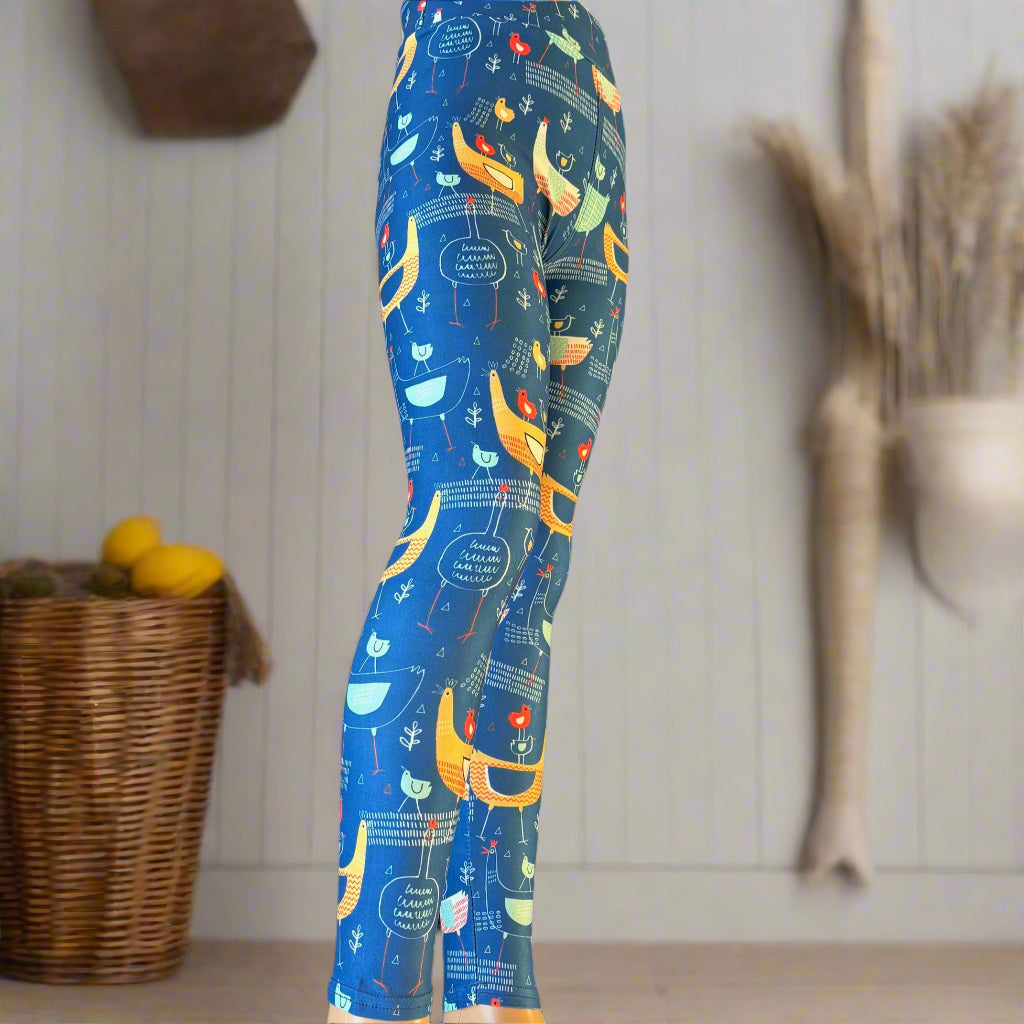 Hen & Chickens design full length stretch leggings