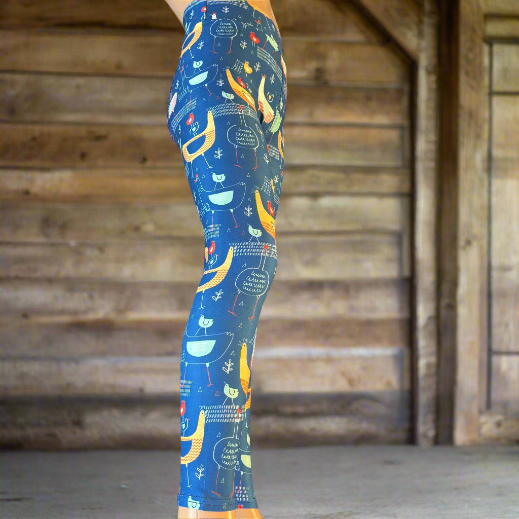Hen & Chickens design full length stretch leggings