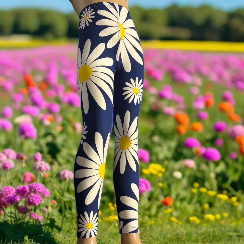 Girls blue daisy leggings