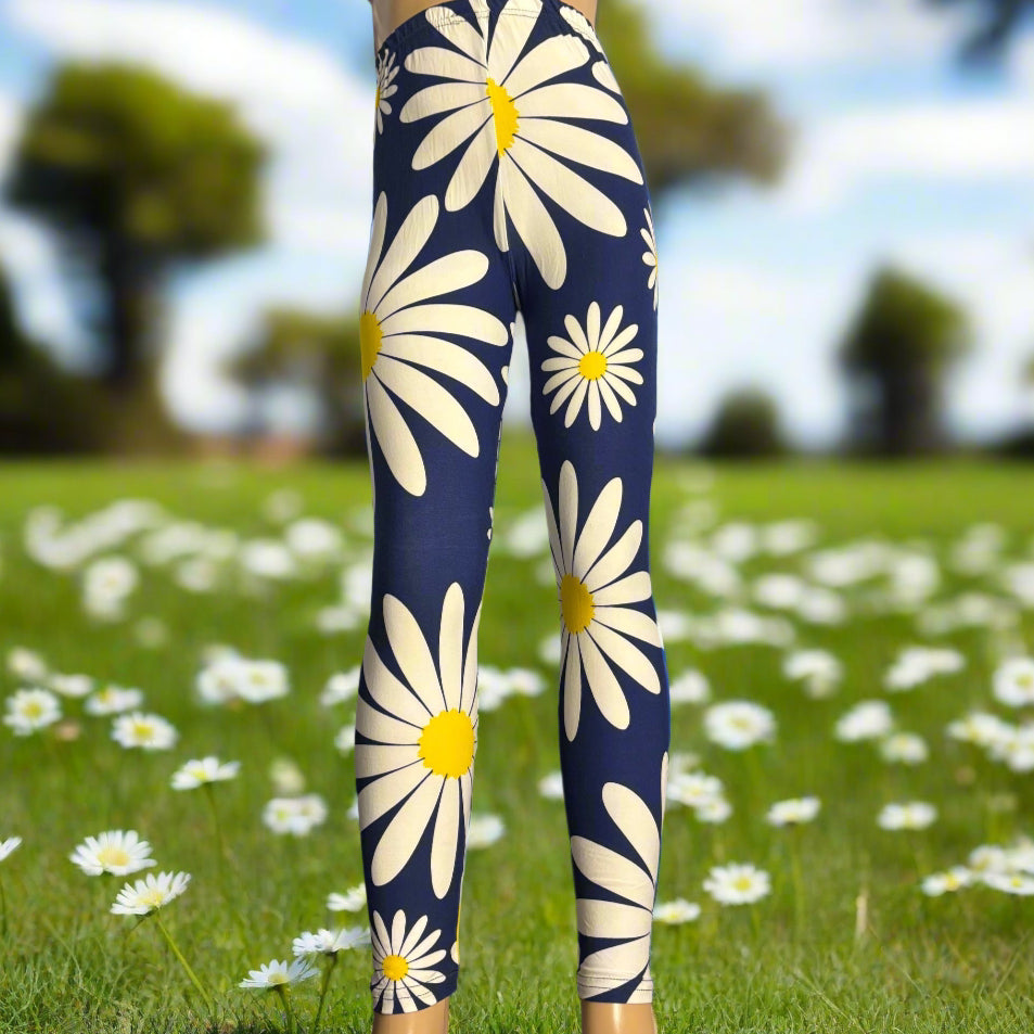 Girls blue daisy leggings