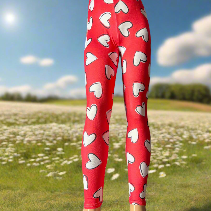 White hearts design full length stretch leggings