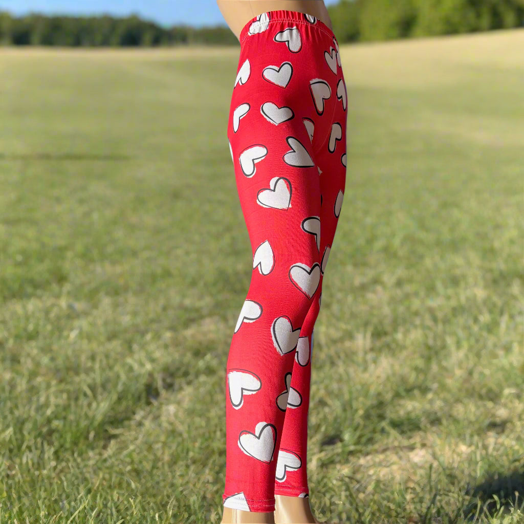 White hearts design full length stretch leggings