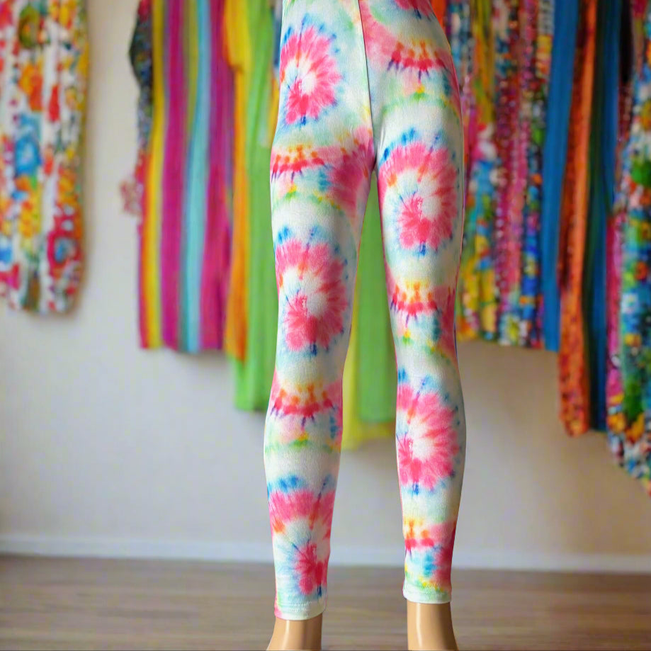 Bright tie-dye design full length leggings