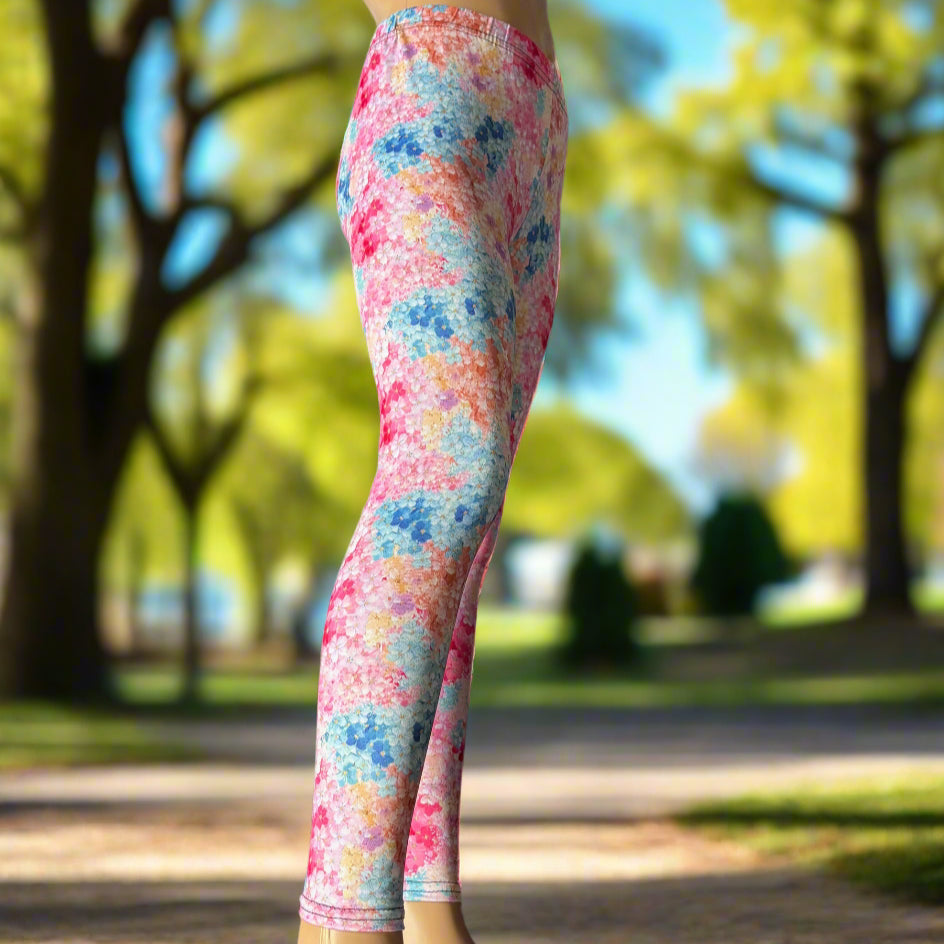 'Summer Bloom' patterned full length stretch leggings