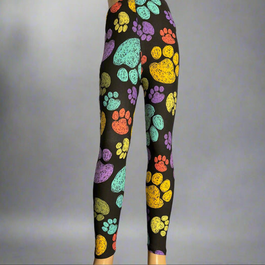 Multi coloured paws design full length leggings
