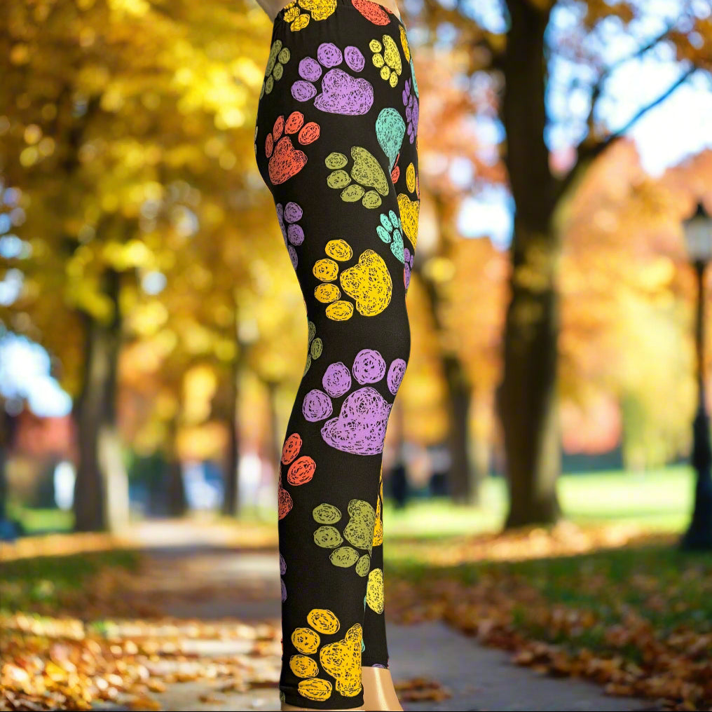 Multi coloured paws design full length leggings