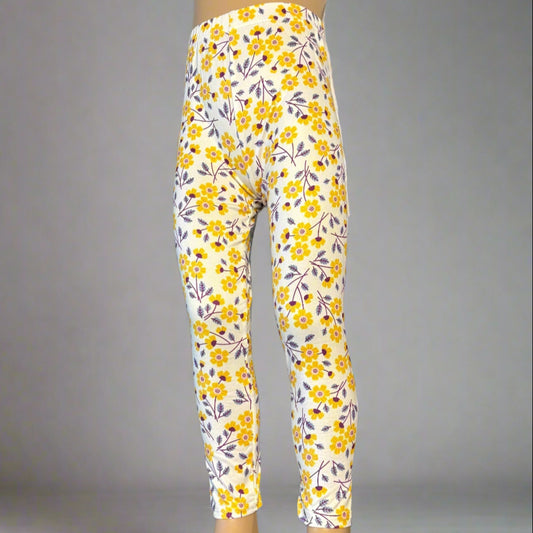 Yellow & purple daisies design full length leggings