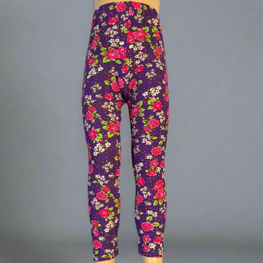 Purple floral full length leggings