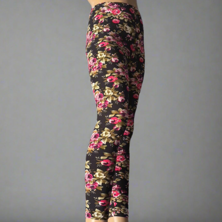 Rose floral leggings, full length