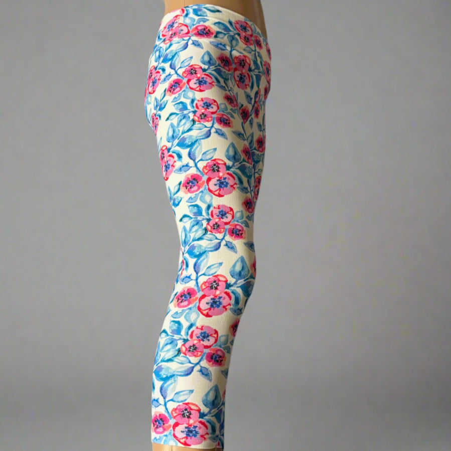 White floral leggings