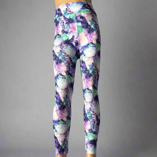 Purple splash design full length stretch leggings
