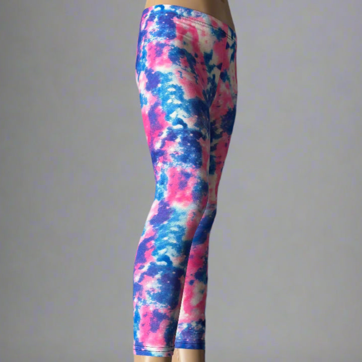 Pink, blue & white full length leggings