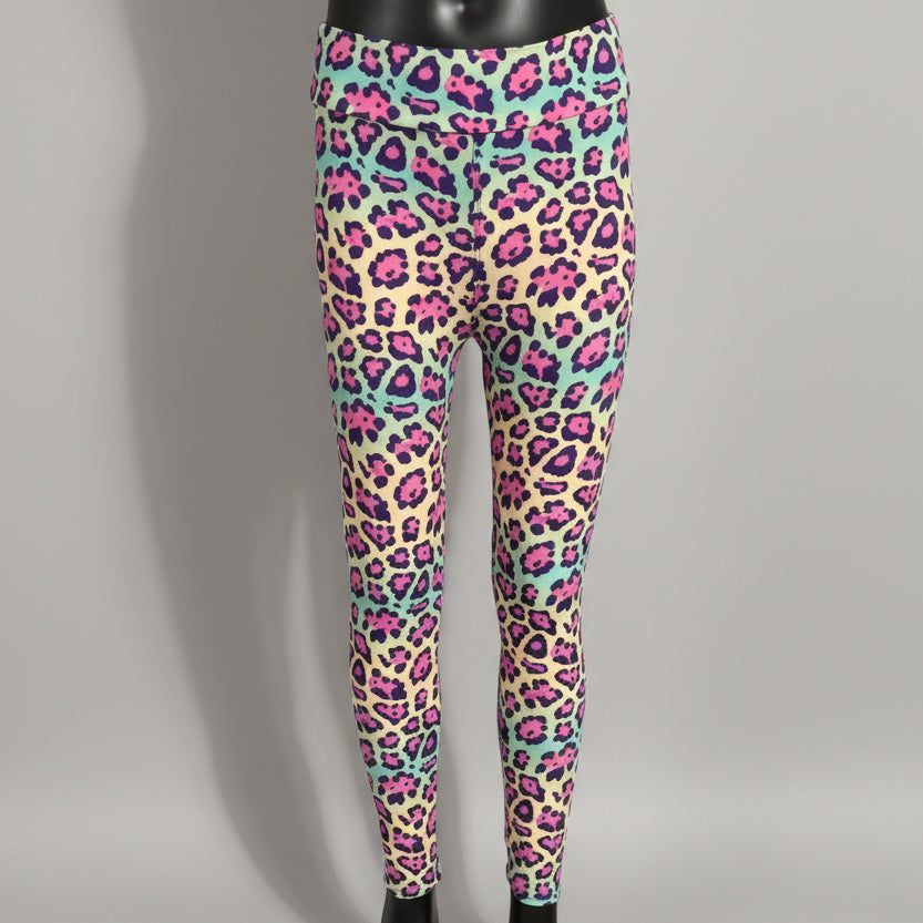 Vibrant colourful leopard print leggings, full length