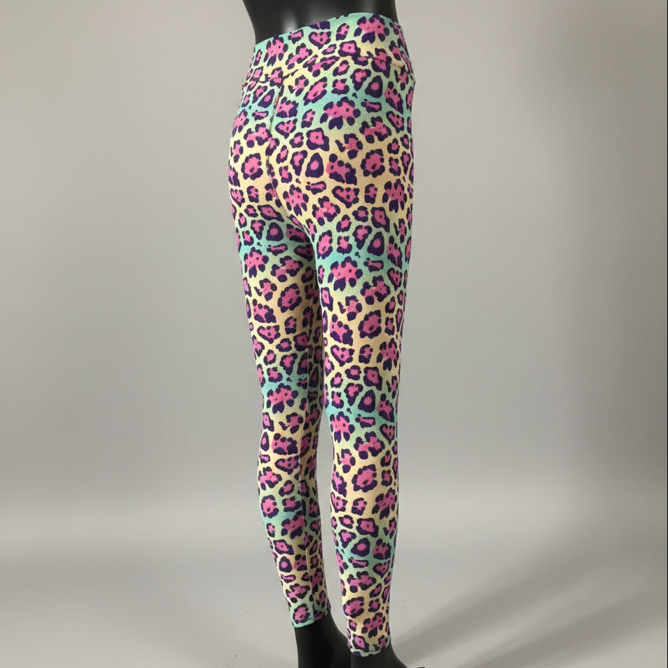 Vibrant colourful leopard print leggings, full length