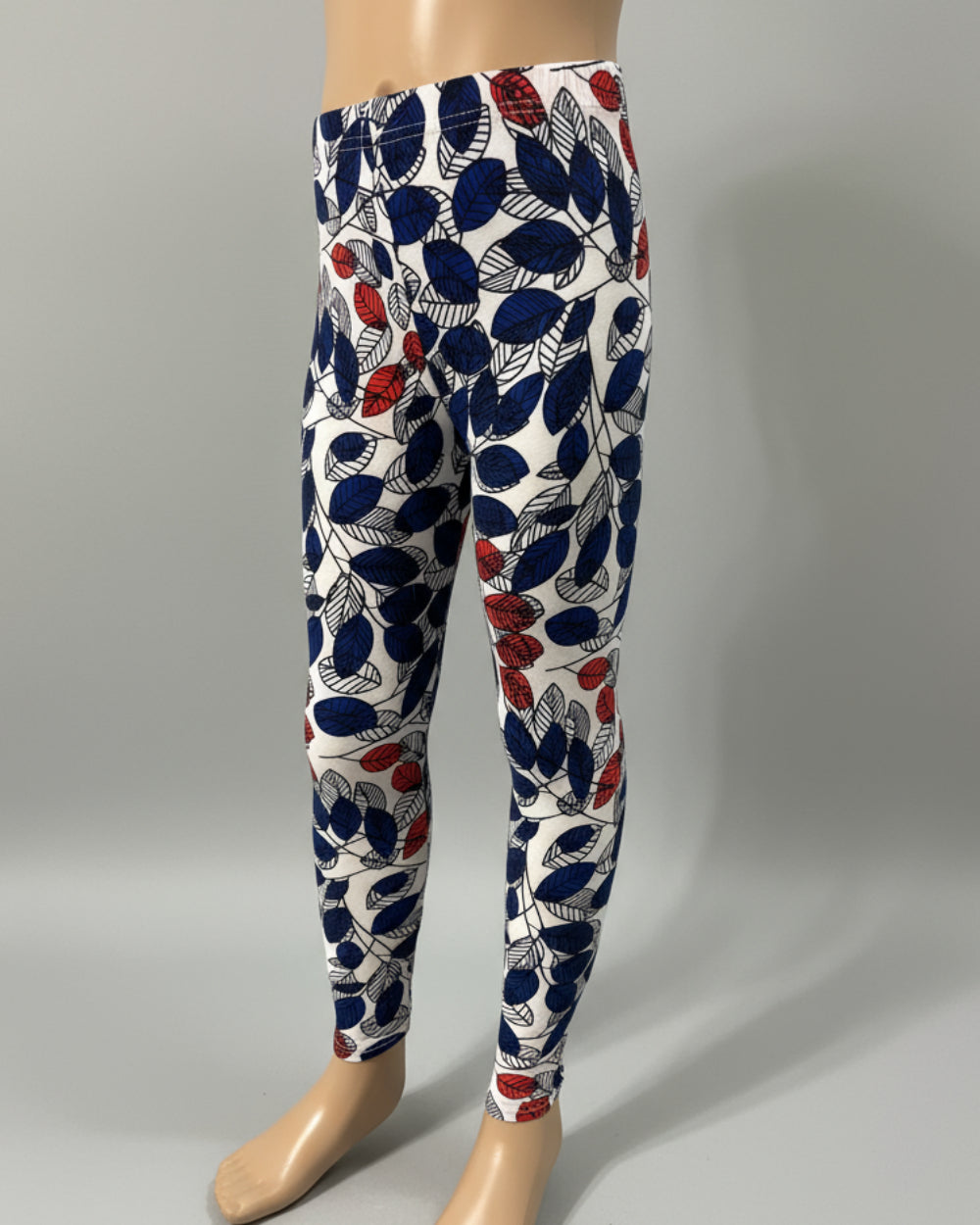 Red & blue leaves design full length leggings