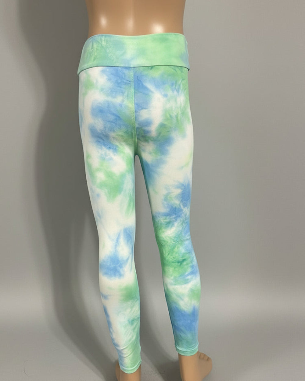 Green and blue tie-dye design leggings