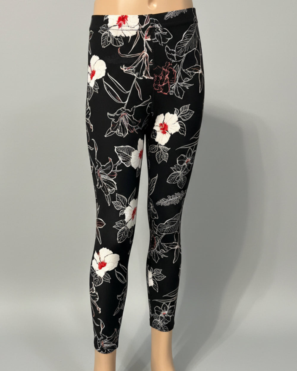 Trendy black floral full length leggings