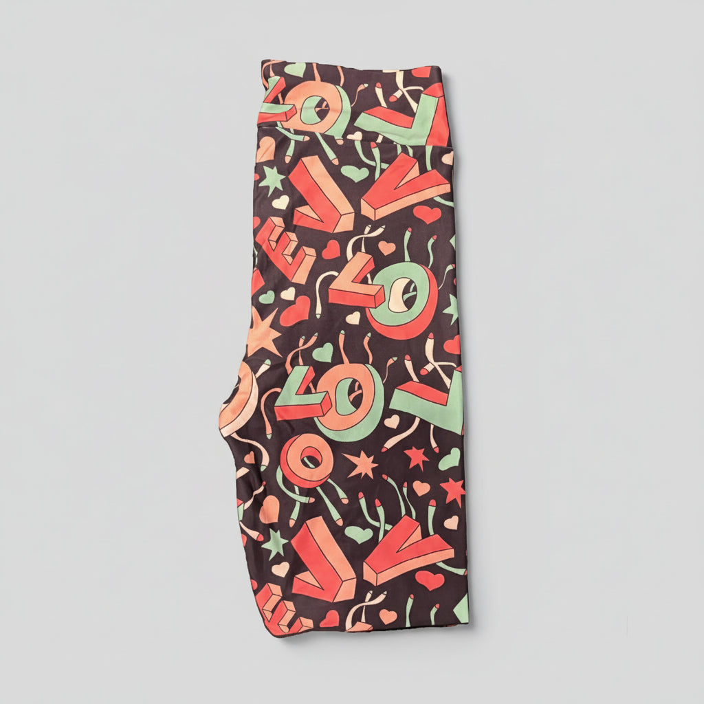 Love patterned full length stretch leggings
