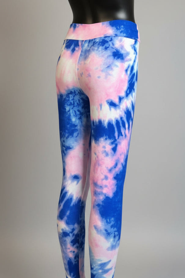Pink and blue tie-dye design soft touch leggings