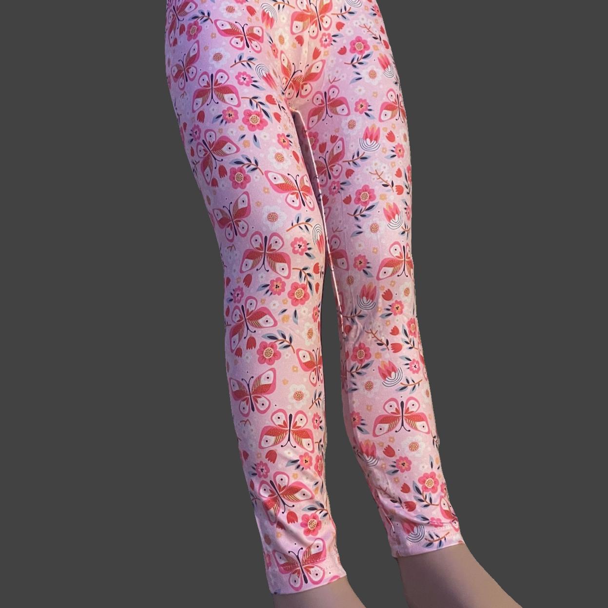 Pink butterflies & flowers design full length leggings