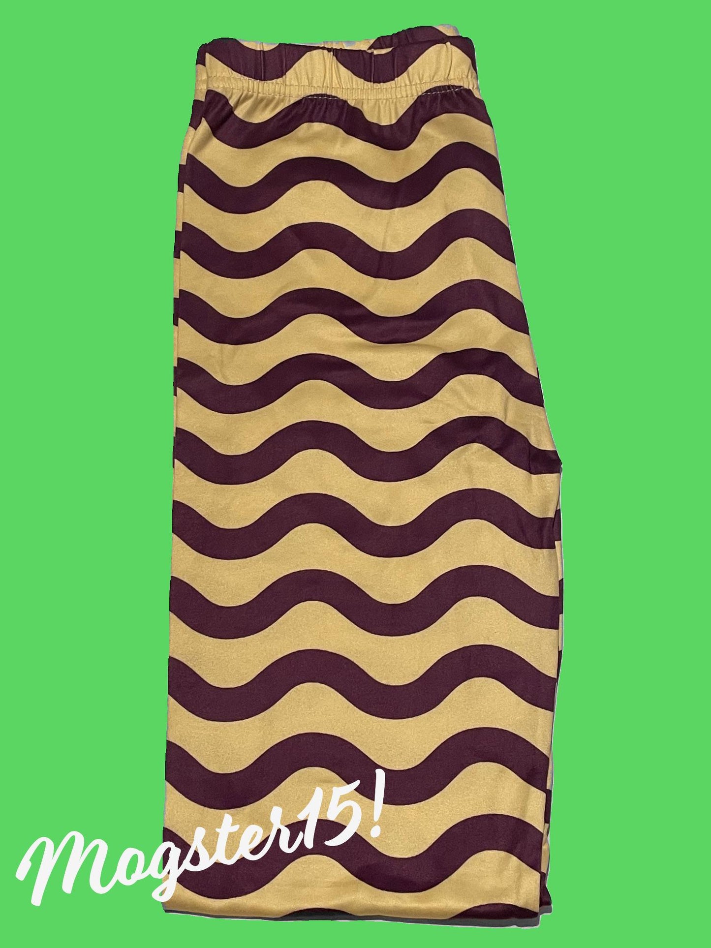 Purple and yellow squiggles design full length stretch leggings