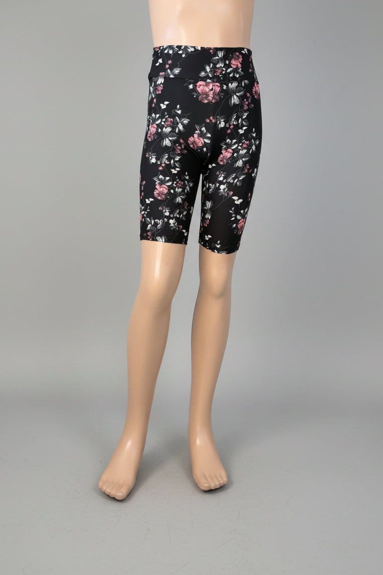 Black floral soft touch shorts