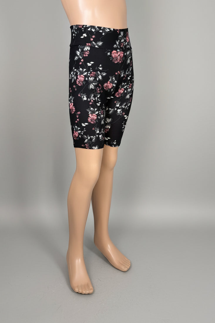 Black floral soft touch shorts