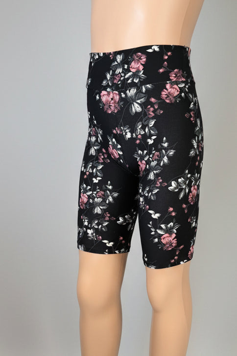 Black floral soft touch shorts
