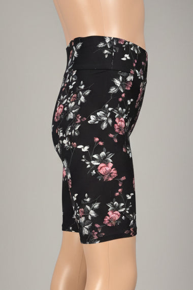Black floral soft touch shorts