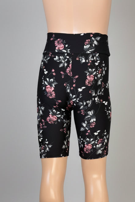 Black floral soft touch shorts