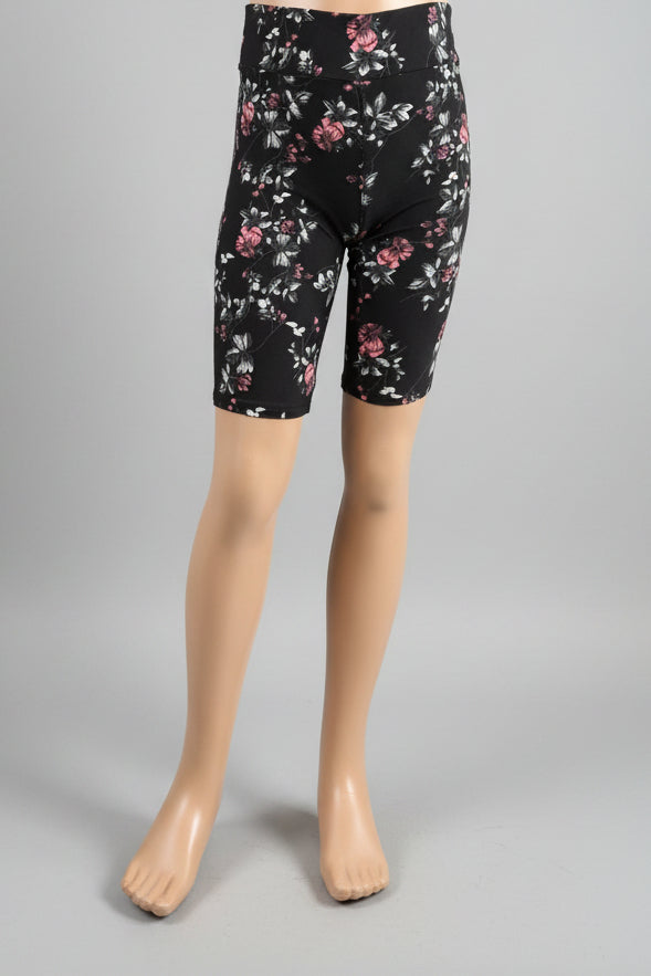 Black floral soft touch shorts