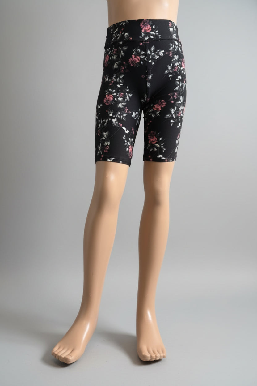 Black floral soft touch shorts