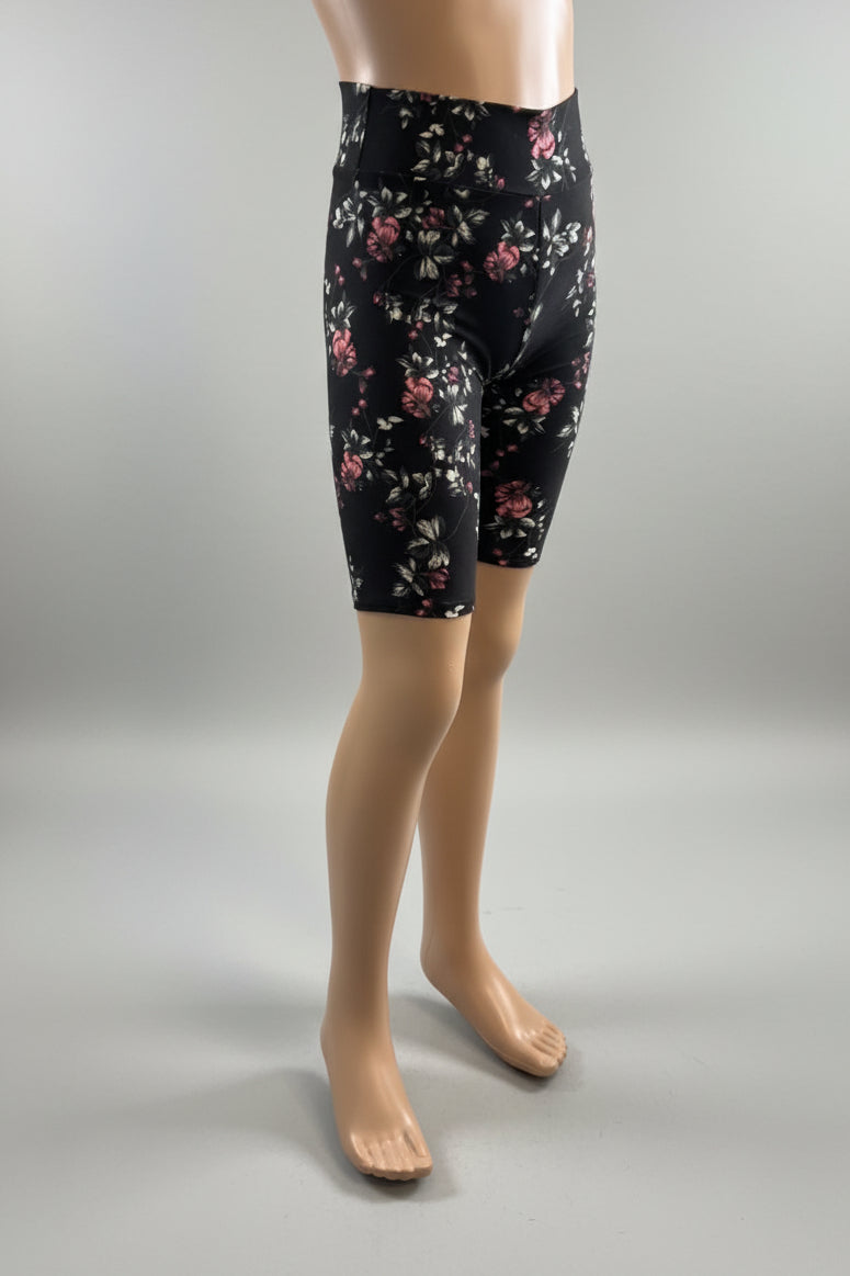 Black floral soft touch shorts