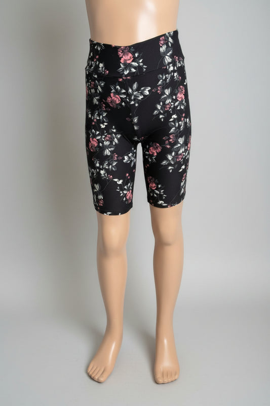 Black floral soft touch shorts